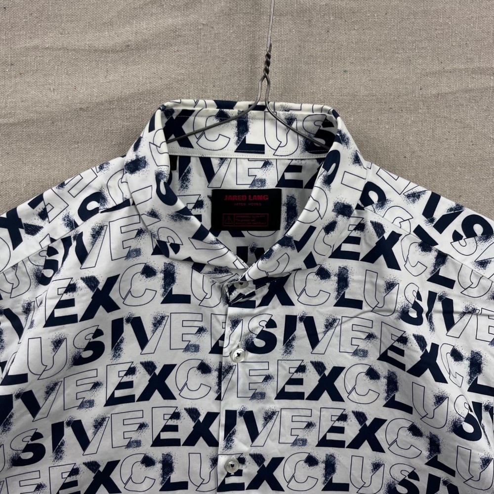 Jared Lang After Hours Shirt Mens XL White Navy‎ Exclusive Print Slim Fit Cotton